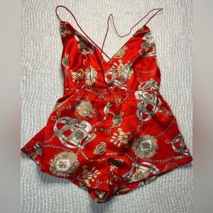 Red Satin Romper Showpo NWT Size 4 Brunch Summer Spring One Strap Stretched
